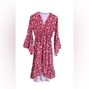 Red SZ Small Bell Sleeve Dress with Floral Print